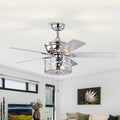 52'' Ceiling Fan 5 Reversible Blades For Living Room, Dining Room, Bedroom, Family Room, Pull Chain Chrome No Include Bulb Chrome American Traditional,Antique,Classic,Contemporary Plywood Metal