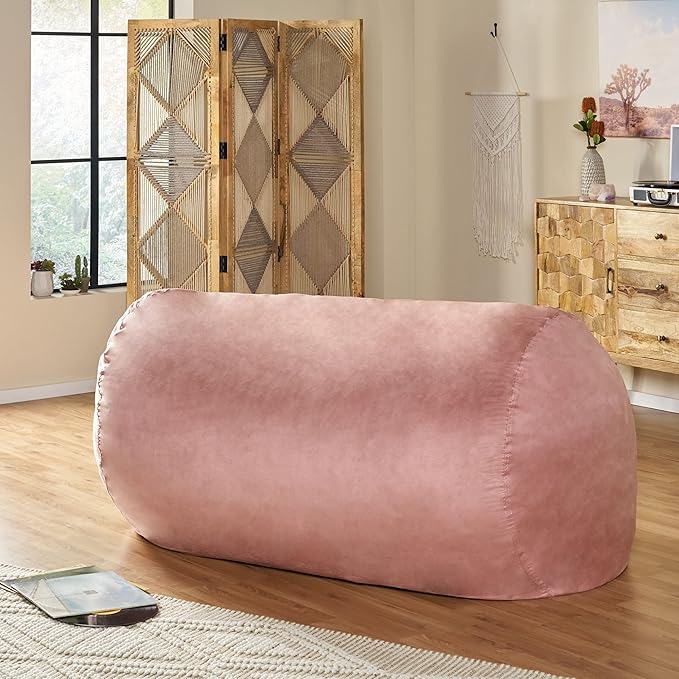 Asher Bean Bag 6.5 Ft. Bean Bag Rose Polyester