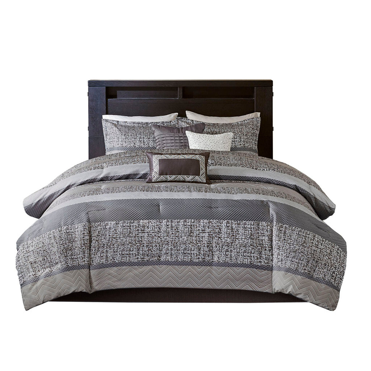 7 Piece Jacquard Comforter Set Grey Taupe Queen Queen Grey Taupe Polyester