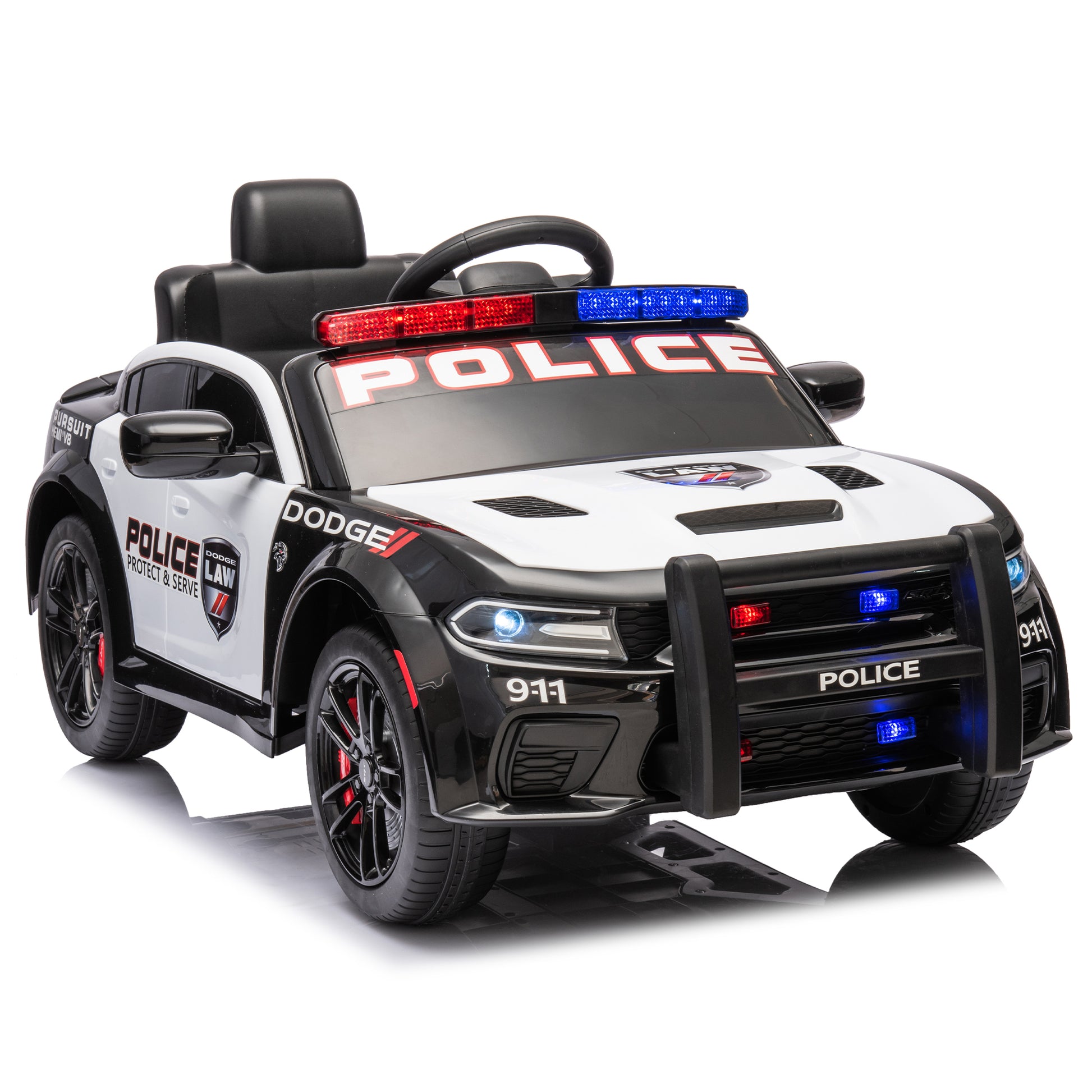 Licensed Dodge Charger,12V Kids Ride On Police Car W Parents Remote Control,Anti Collision Bar,Front& Top Alarm Light Design,Police Car Sticker,Megaphone,Three Speed,Slow Start,Four Wheel Suspension. White Plastic