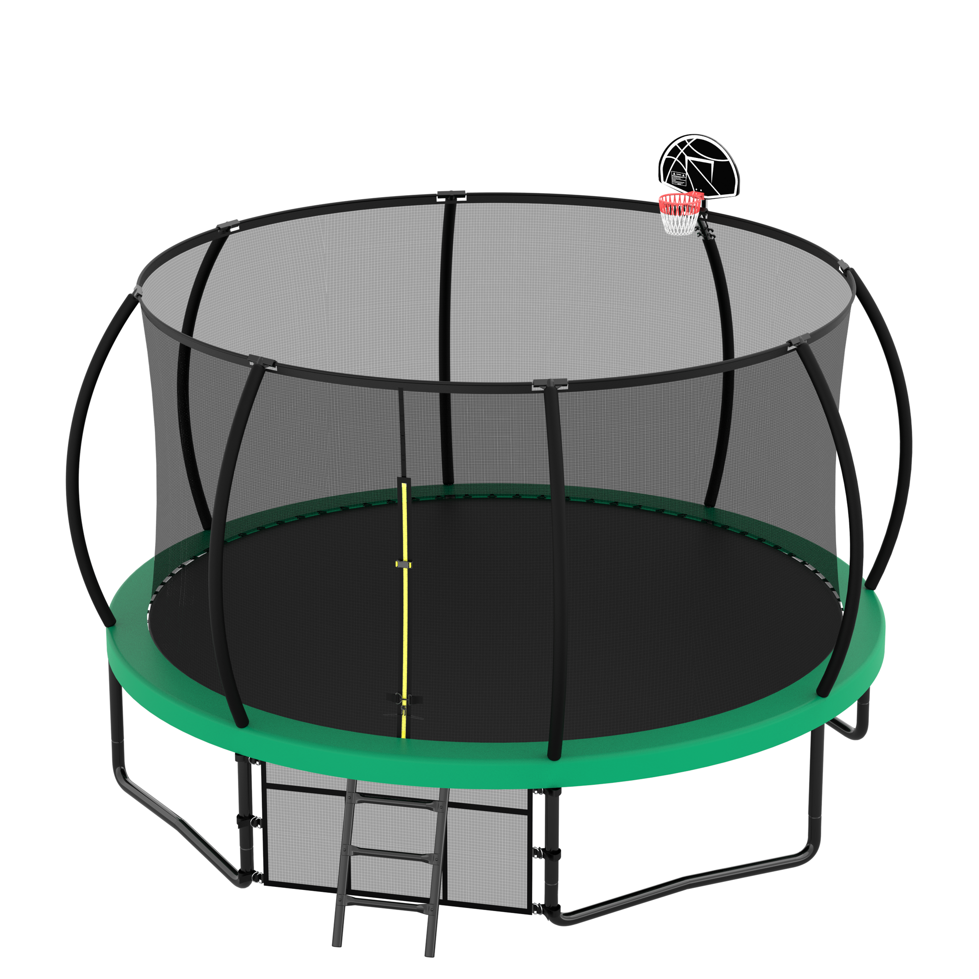 12Ft Recreational Kids Trampoline With Safety Enclosure Net & Ladder, Outdoor Recreational Trampolines Green Metal