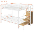Twin Over Full Metal Bunk Bed With Wire Shelving And Lateral Storage Ladder And Wardrobe, White White Metal