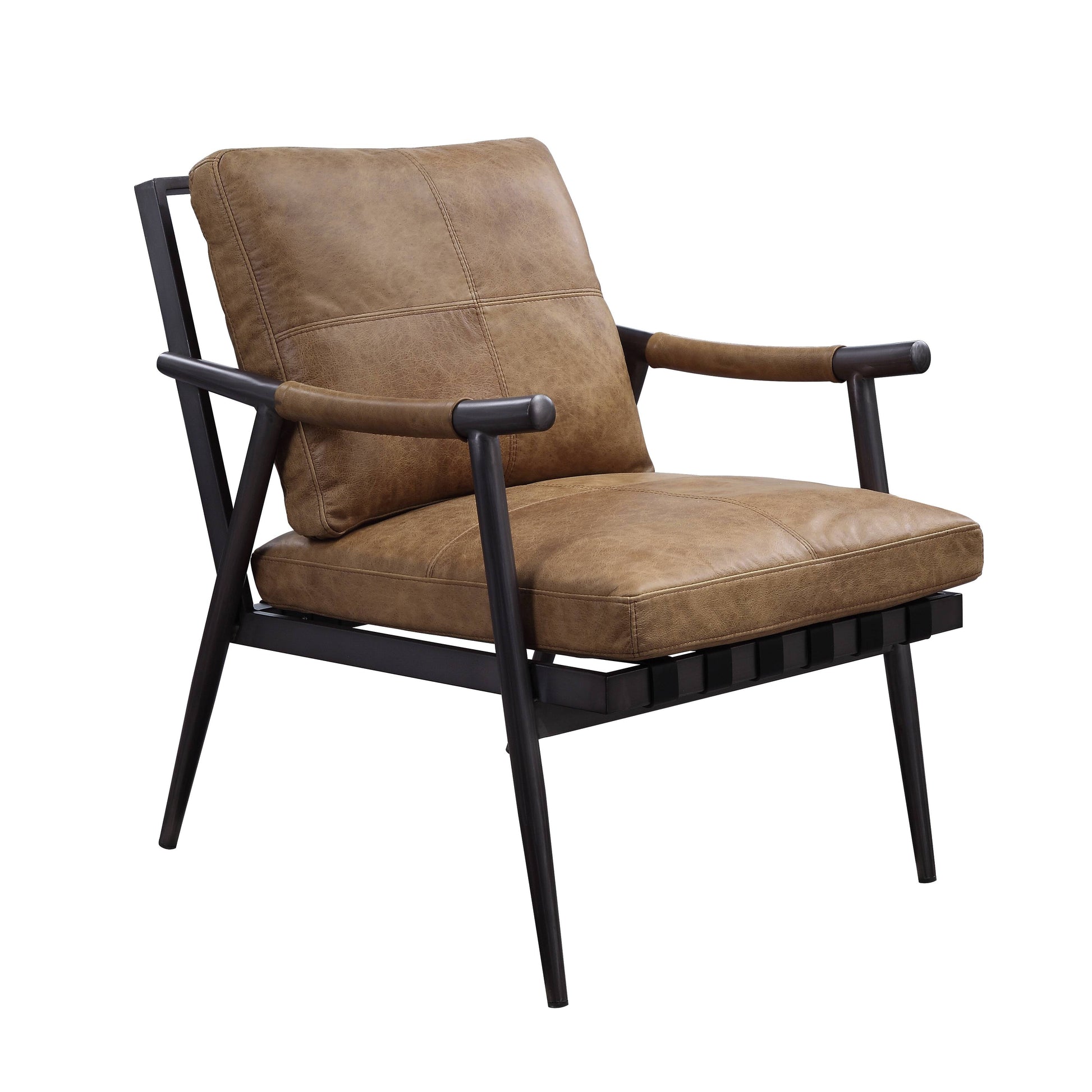 Berham Chestnut And Matt Iron Accent Chair With Metal Leg Chestnut Primary Living Space Genuine Leather