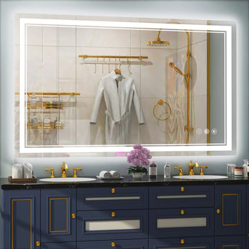 48"X28" Led Bathroom Mirror Adjustable Dimming & 3 Color Temperatures, Anti Fog Feature White Black Aluminium,Tempered Glass