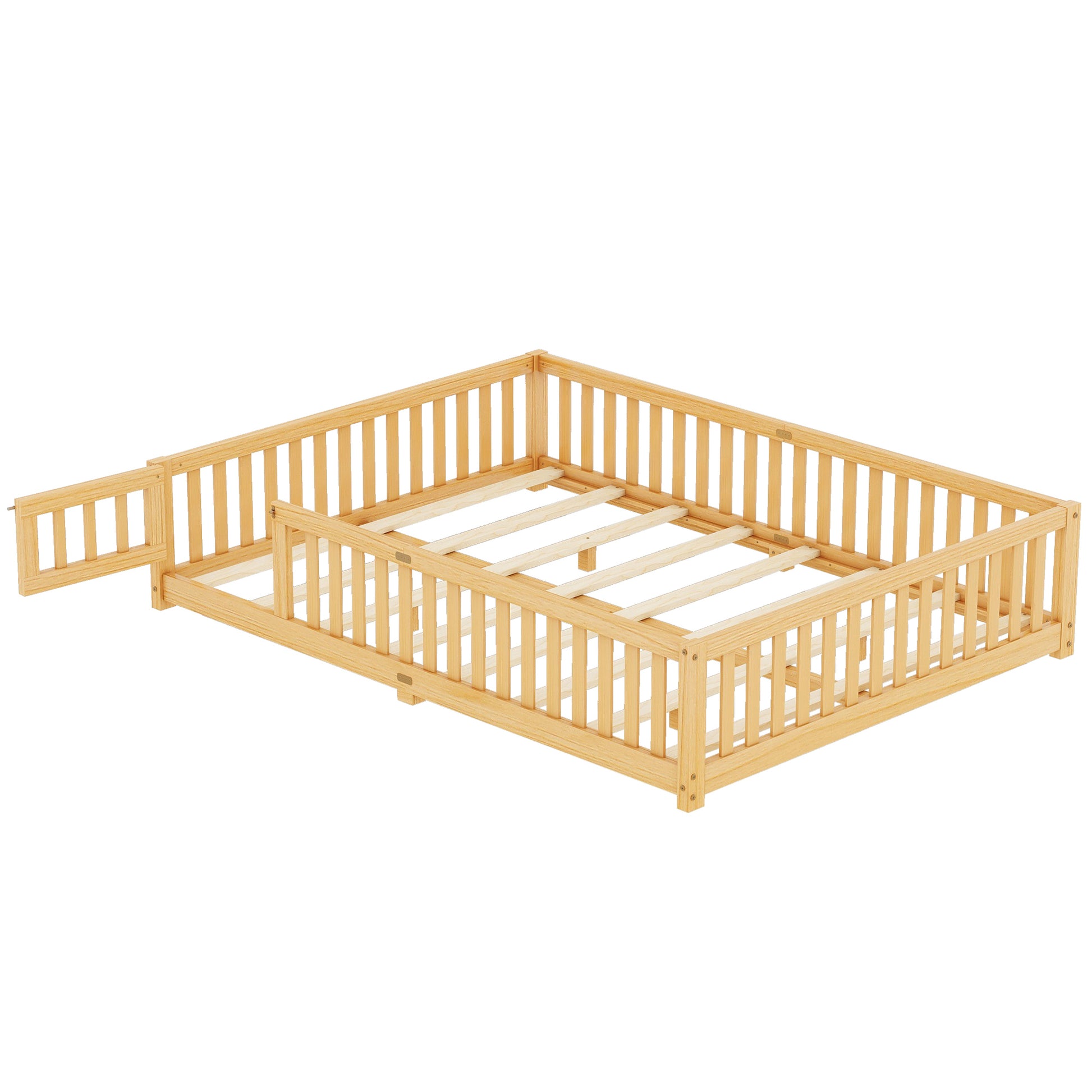 Queen Size Bed Floor Bed With Safety Guardrails And Door For Kids, Natural Expect Arrival Date 2024.7.26 , Old Sku W158090701 Queen Natural Pine