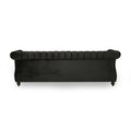 84 Inch Black 3 Seater Velvet Sofa Button Tufted With Trim, Curved Backrest, And Rolled Arms, Stylish And Elegant Couch For Modern Living Rooms, Durable Upholstery, Luxury Design Black Velvet Wood Primary Living Space Medium Firm Loose Back Medium Duty