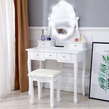 white dressing table with stool and mirror Vanity Desk And Stool Set, Vanity Mirror With Lights And Table Set, Sm