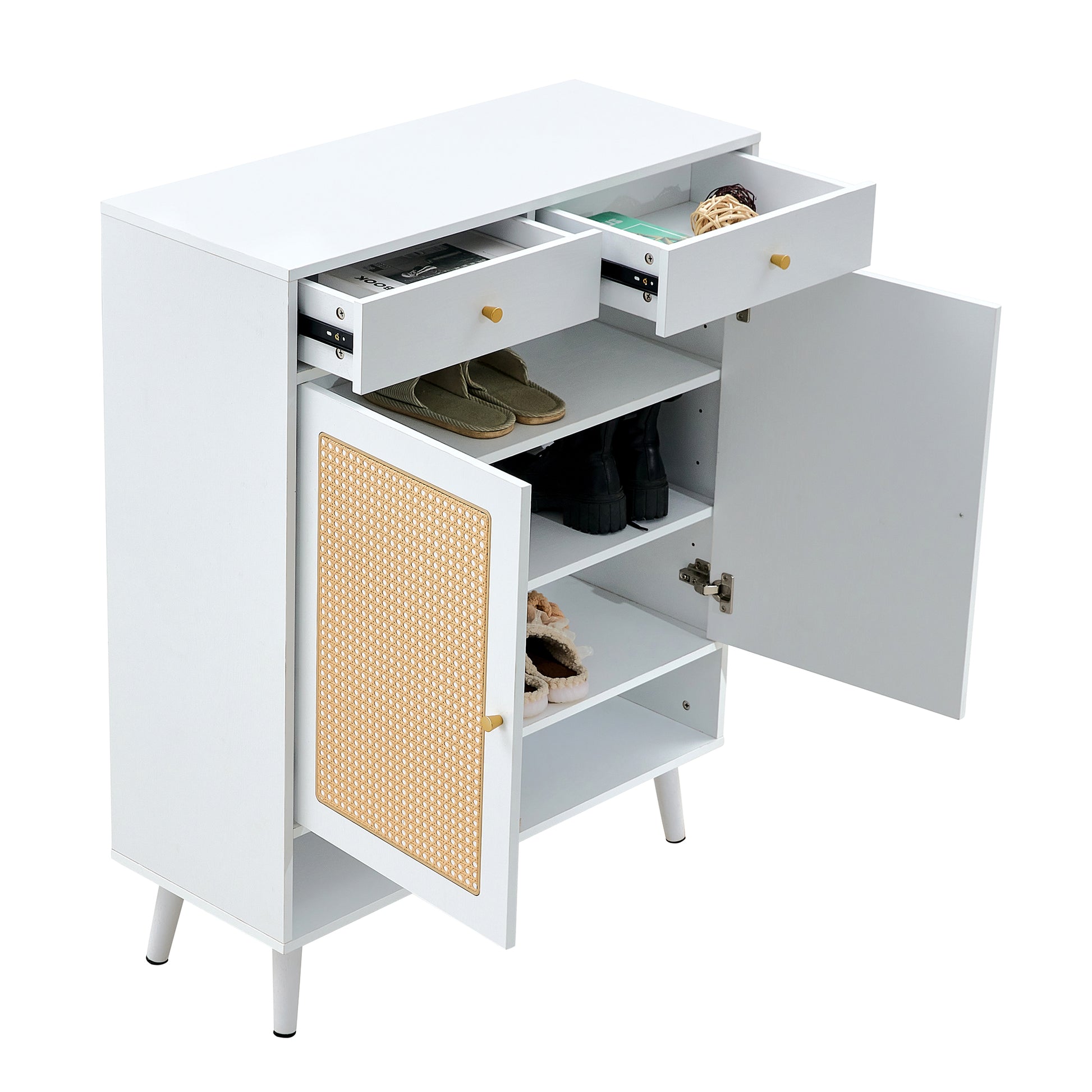 Modern Minimalist Storage Cabinet, Rattan Shoe Cabinet, Bed Top Cabinet. Beautiful Shape, Suitable For Corridors And Living Rooms. White Mdf