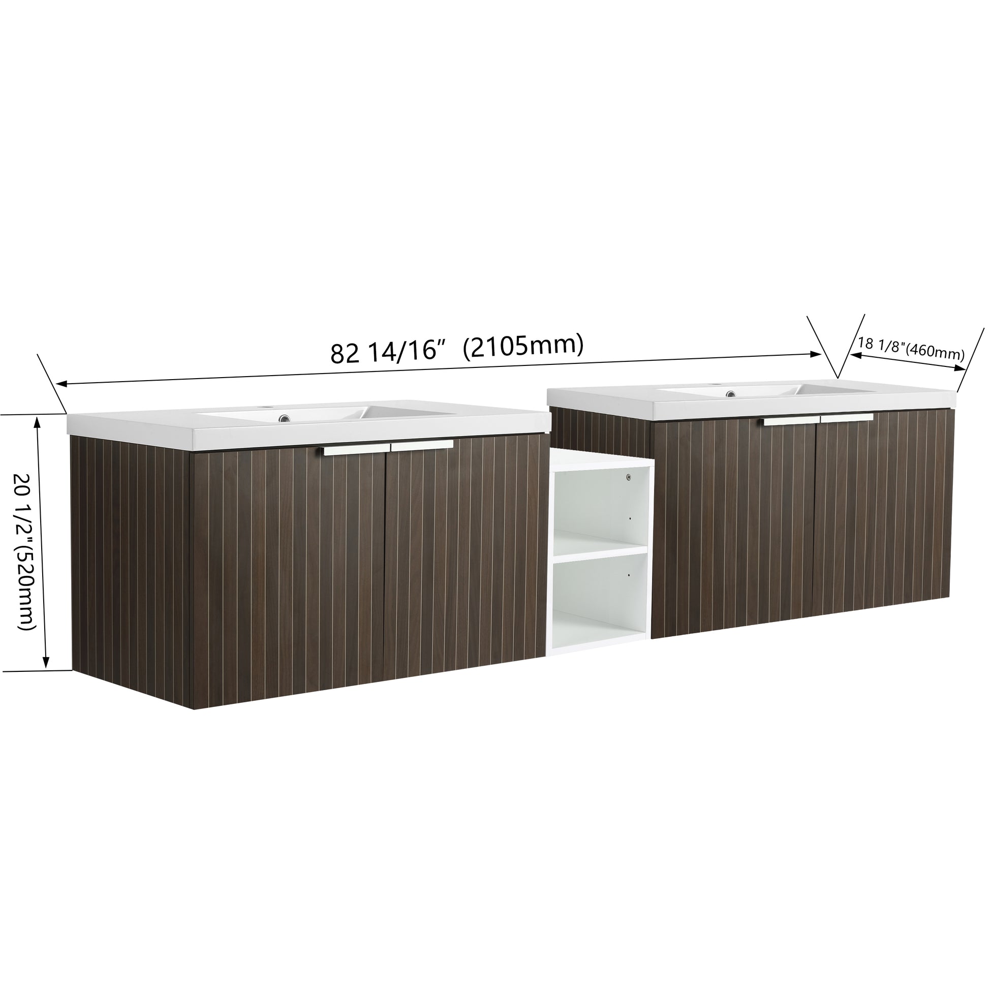 82 Inch Soft Close Doors Bathroom Vanity With Sink, A Small Storage Shelves, 36" And 12" Combination Cabinet, Kd Packing Silver Brown Stripe Bathroom Modern Plywood