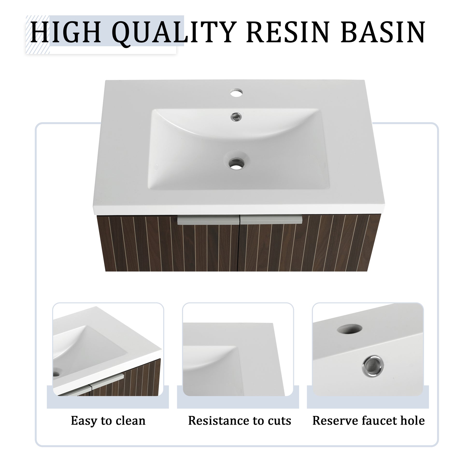 30 Inch Bathroom Vanity With Resin Sink,Soft Close Doors,Float Mounting Design Silver Brown Stripe Bathroom Modern Plywood Plywood