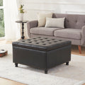 Large Square Storage Ottoman Bench, Tufted Coffee Table Ottoman With Storage, Oversized Storage Ottomans Toy Box Footrest For Living Room, Black Black Wood Backless Wood Square Armless With Storage Pu Leather