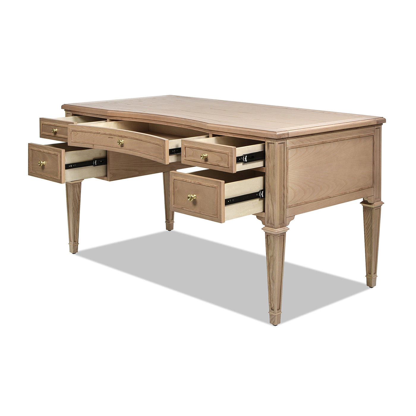 Dauphin Gold Accent 5 Drawer Wood Executive Desk, Natural Brown Wood Brown Solid Wood Mdf Solid Wood Mdf