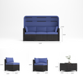 Outdoor Daybed With Canopy, Convertible Patio Sofa Set With Lifting Table, Uv Proof Wicker Conversation Furniture With Ottoman, 1A Yes Complete Patio Set Antique Blue Seats 6 Water Resistant Cushion Garden & Outdoor Rustic,Tropical Complete Patio Sets