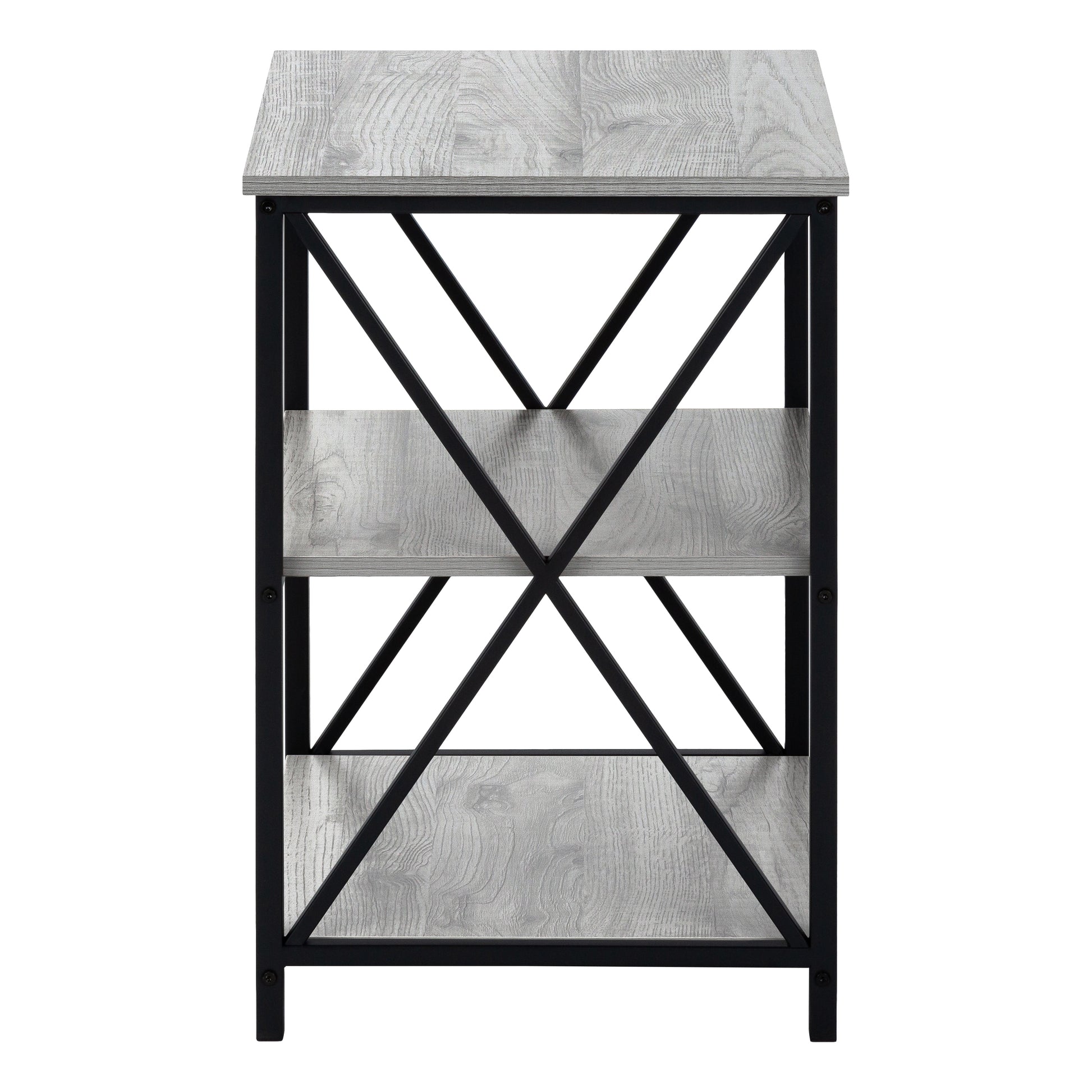 Accent Table, Side, End, Nightstand, Lamp, Living Room, Bedroom, Grey Laminate, Black Metal, Contemporary, Modern Grey Metal