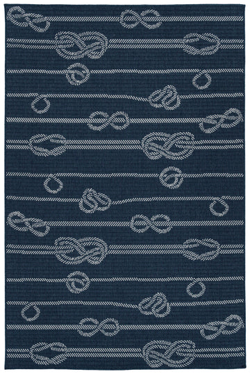 Contemporary, Transitional, Geometric, Nautical, Textured 1'9" X 3' Rectangle Throw Rug Navy Polypropylene