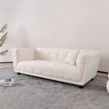 Wks13 Mid Century Modern Style: Simple White Sofa, Small Square Design, Velvet Fabric Texture Smooth, Retro Fashion, Solid Wood Feet, 2 People Design White Retro Fabric 2 Seat