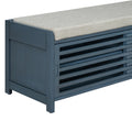 Distressed Shutter Storage Bench With Acacia Veneer For Retro Charm For Living Room, Entryway Navy Navy Mdf
