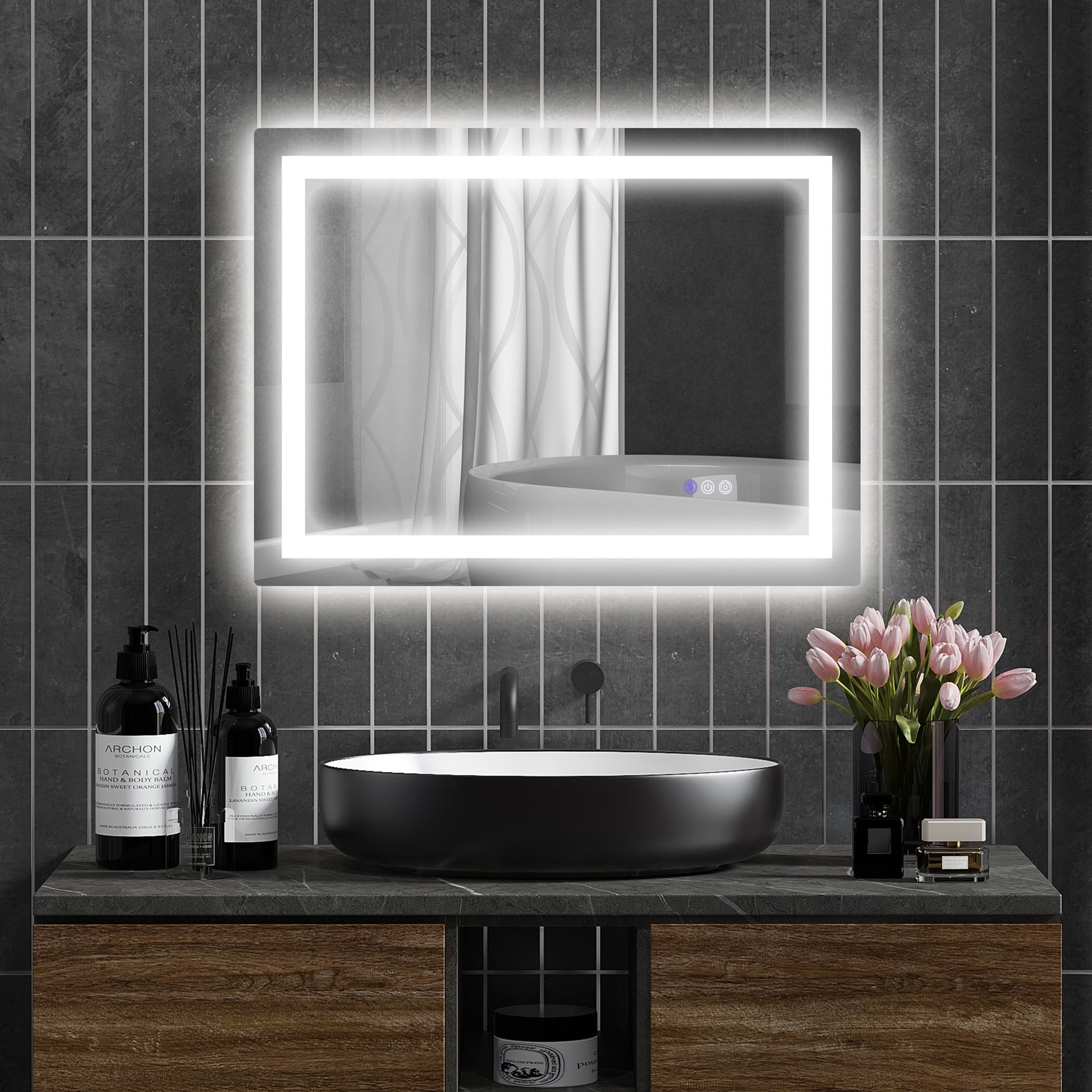 Homcom Led Bathroom Mirror With Lights, 32" X 24" Backlit Front Lit Led Mirror For Bathroom, Anti Fog, Memory, Infinite Color Temperature, Wall Mounted Dimmable Vanity Mirror, Horizontal Vertical Clear Glass