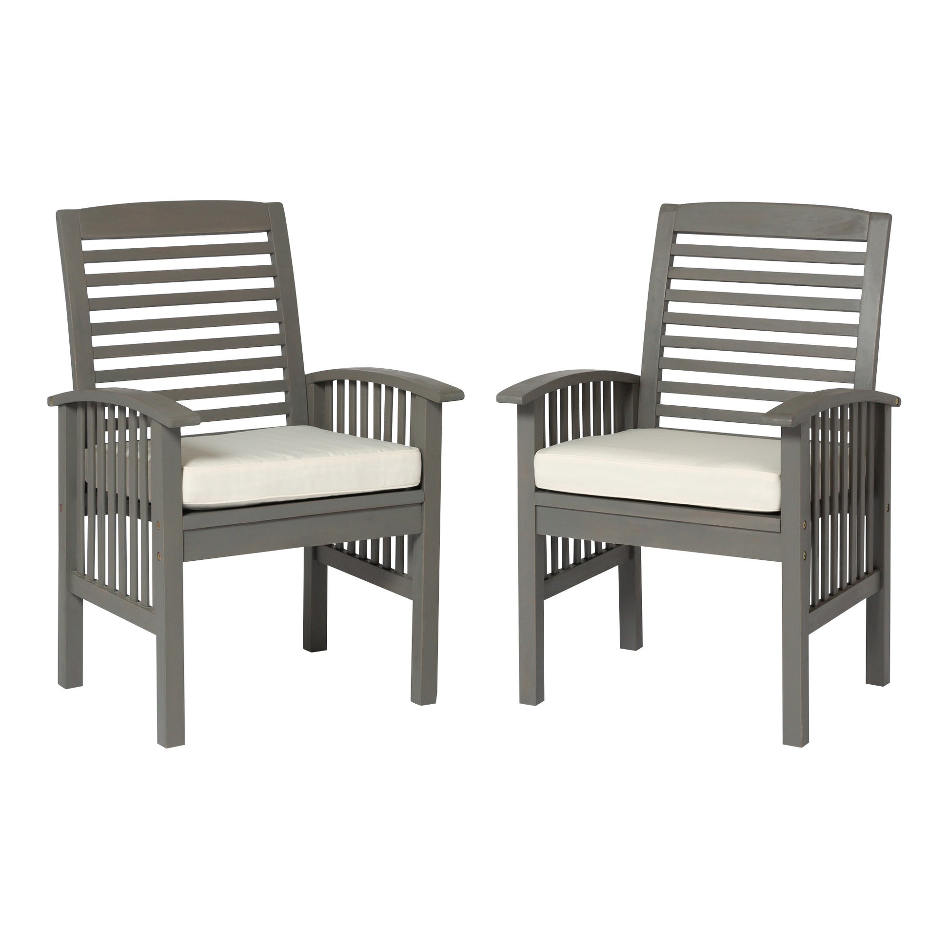 Modern 2 Piece Slat Back Patio Chairs With Cushions Grey Wash Gray Wash Acacia Wood