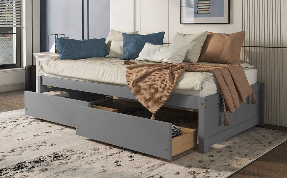 Twin Bed With 2 Drawers, Solid Wood, No Box Spring Needed ,Grey Old Sku:W50422208 Twin Grey Pine