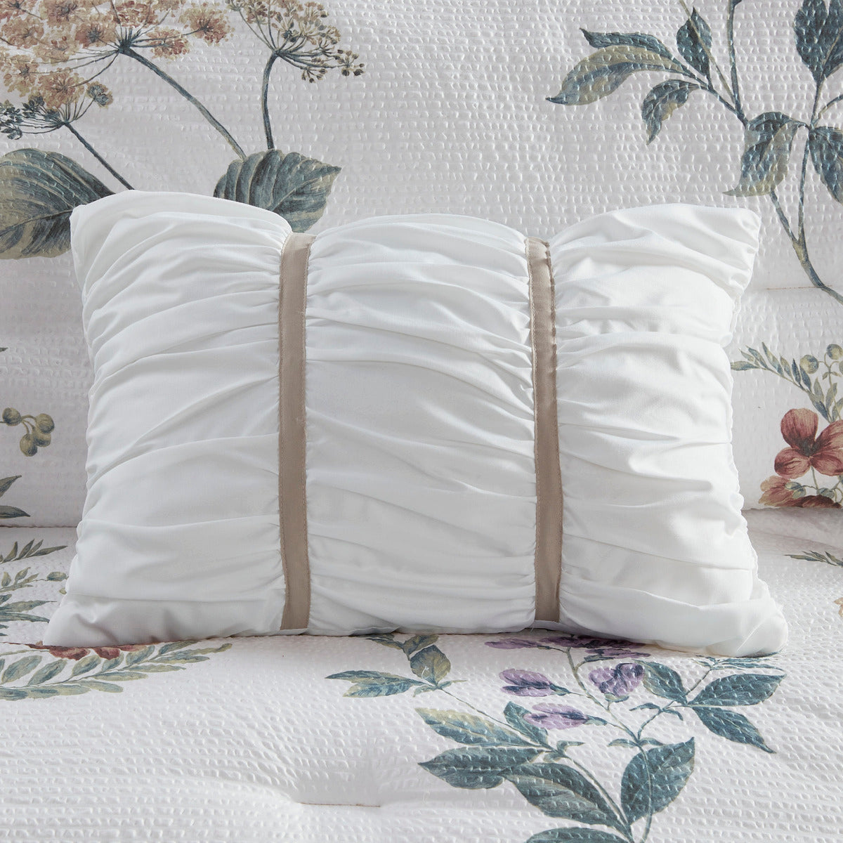 7 Piece Printed Seersucker Comforter Set With Throw Blanket Taupe Blush King Cal King Multicolor Polyester