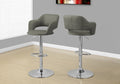 Bar Stool, Swivel, Bar Height, Adjustable, Chrome Metal, Grey Leather Look, Contemporary, Modern Light Grey Foam Faux Leather