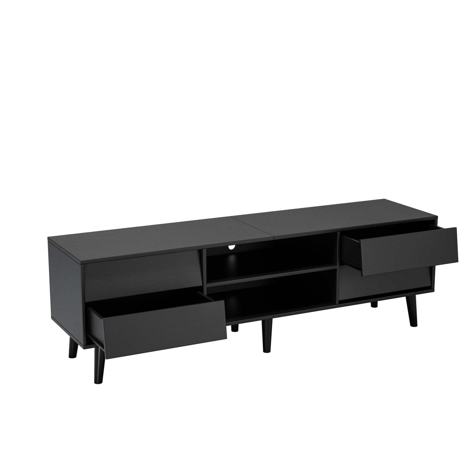 63 Inch Tv Stand Features Vintage Style And Bevel Design, Tv Stand With Drawers, Entertainment Center For Living Room Bedroom, Tv Media Console Black 60 69 Inches Mdf