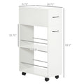 Homcom 3 Tier Slim Storage Cart, Rolling Narrow Kitchen Cart On Wheels For Small Place, Slide Out Side Utility Cart For Bathroom, Laundry White Particle Board