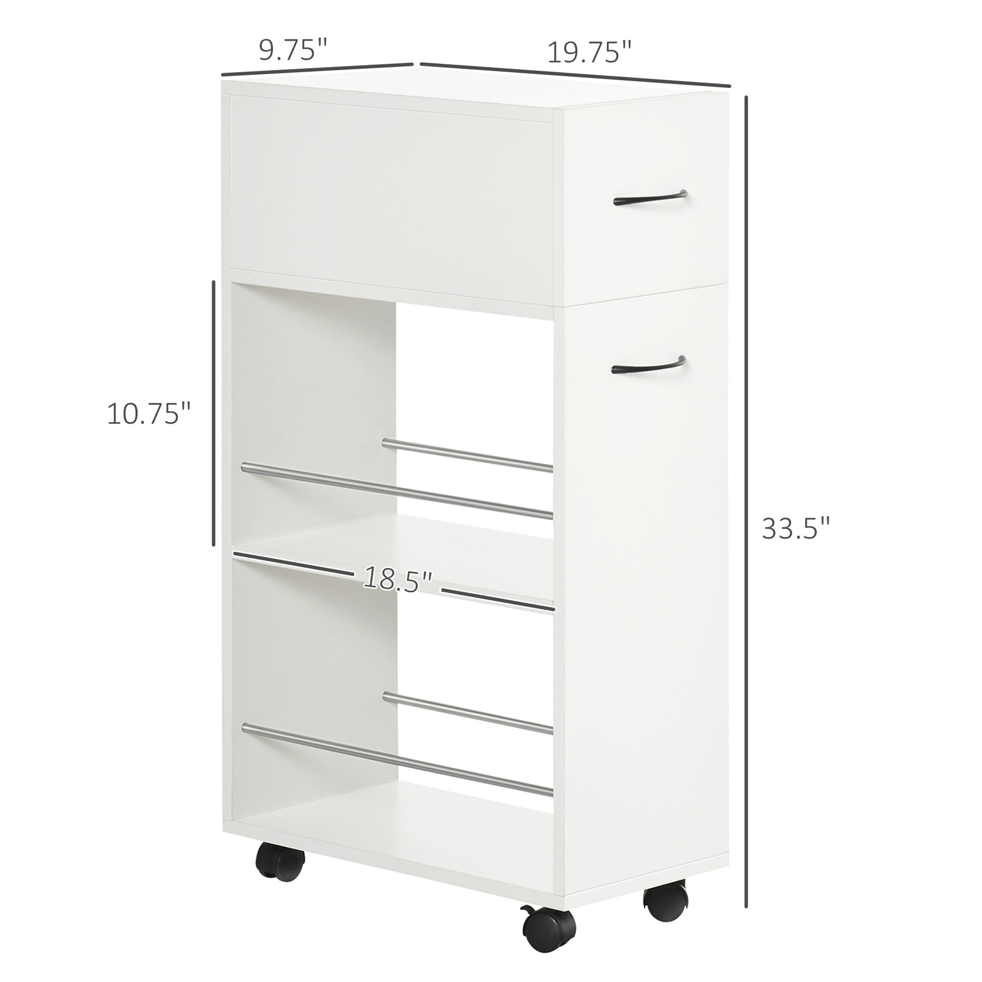 Homcom 3 Tier Slim Storage Cart, Rolling Narrow Kitchen Cart On Wheels For Small Place, Slide Out Side Utility Cart For Bathroom, Laundry White Particle Board