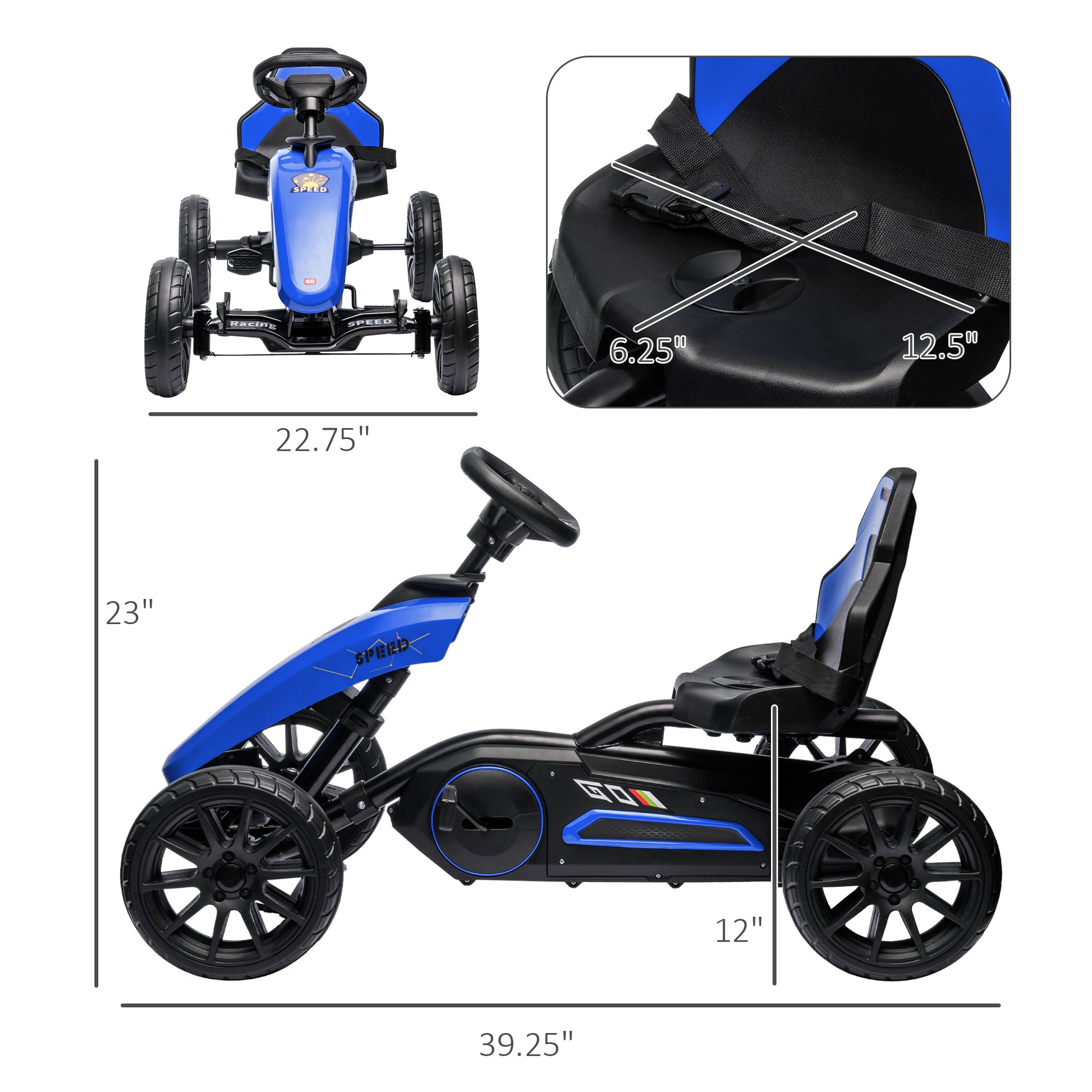 Aosom Kids Pedal Go Kart, Outdoor Ride On Toys With Swing Axle, Adjustable Seat, Handbrake, 4 Shock Absorbing Wheels, Gift For Boys And Girls Aged 3 8