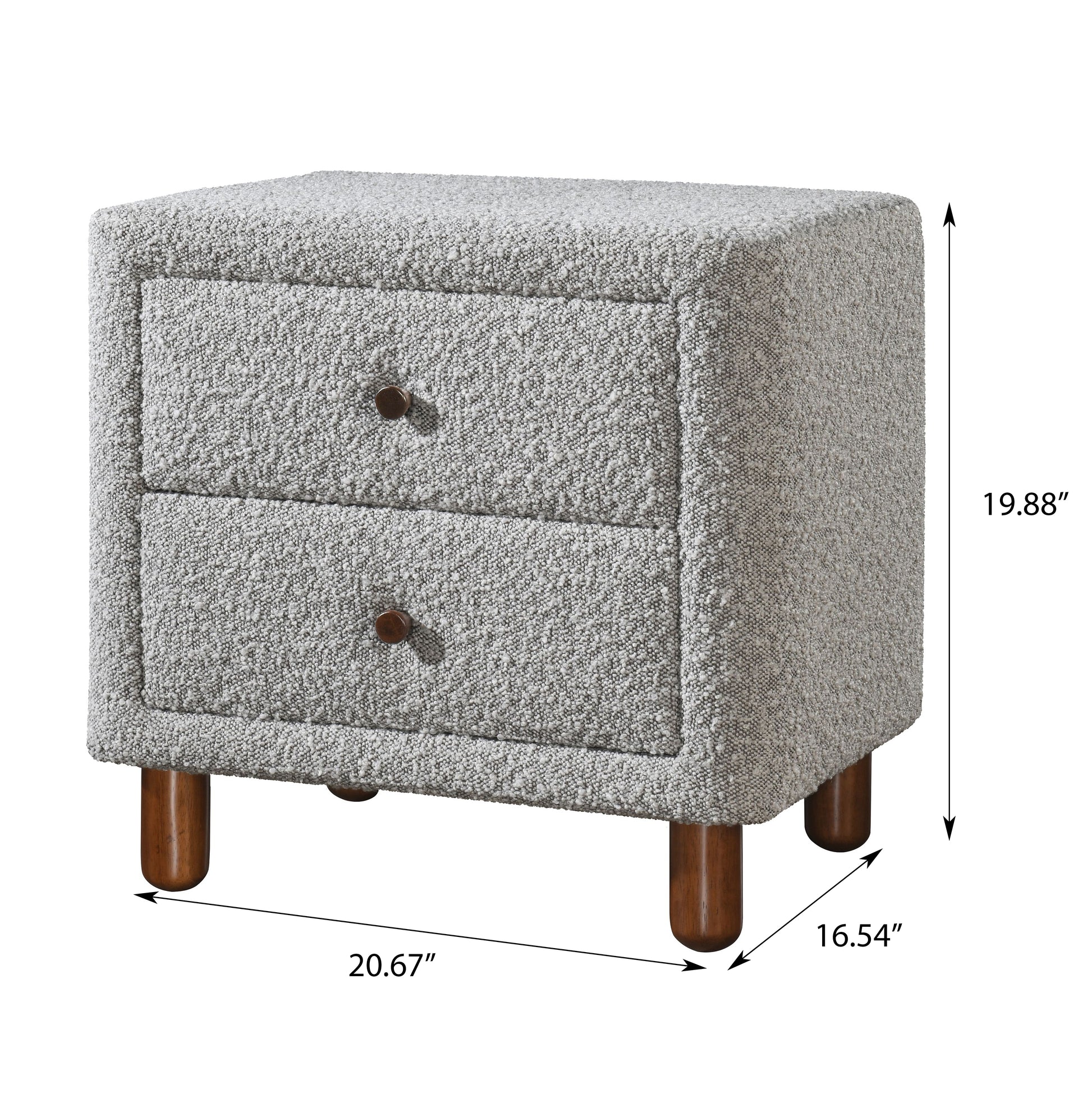 Grey Boucle 2 Drawer Upholstered Nightstand Grey 2 Drawers Bedroom Rectangle Drawers Wood Fabric