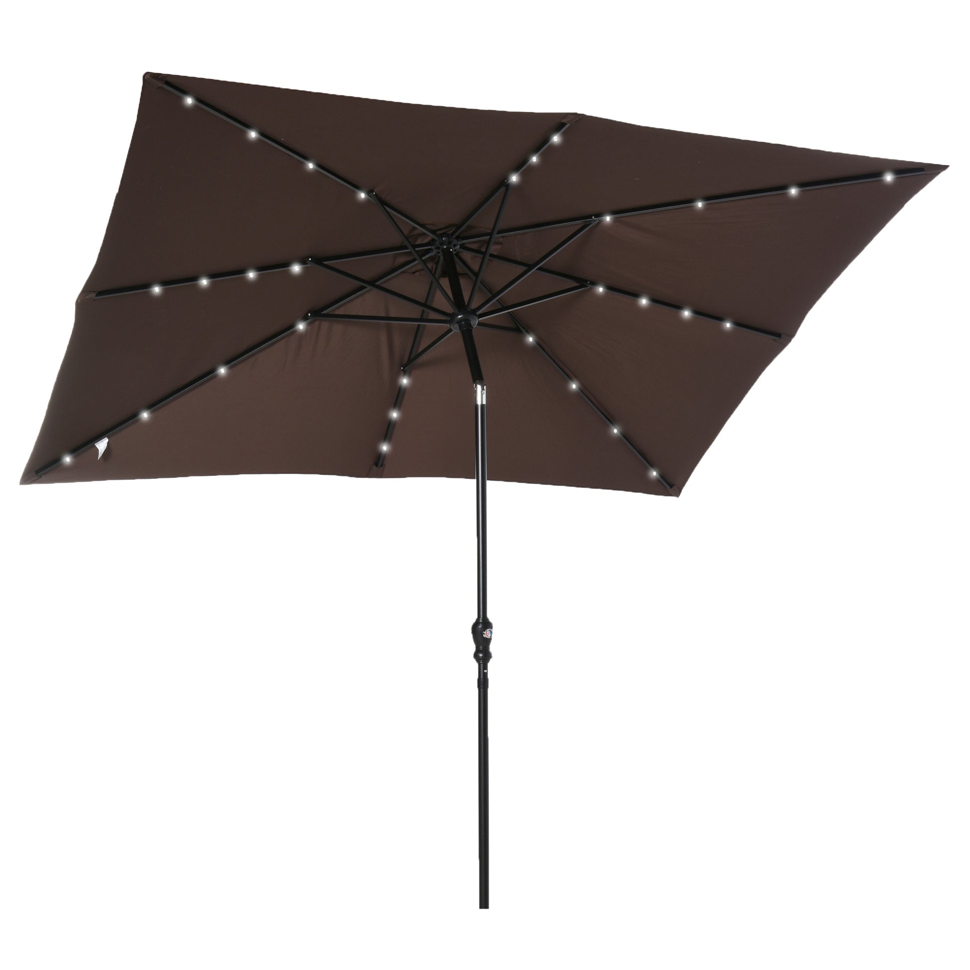 Outsunny 9' X 7' Solar Umbrella, Led Lighted Patio Umbrella For Table Or Base With Tilt & Crank, Outdoor Umbrella For Garden, Deck, Backyard, Pool