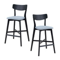 Wooden Bar Chairs Set Of 2, Modern Soft Upholstered Kitchen Island Chairs, Counter Height Stool With Backrest,Wooden Frame Chairs With Footrest For Pub,Living Room,Restaurant,Black Black Solid Wood