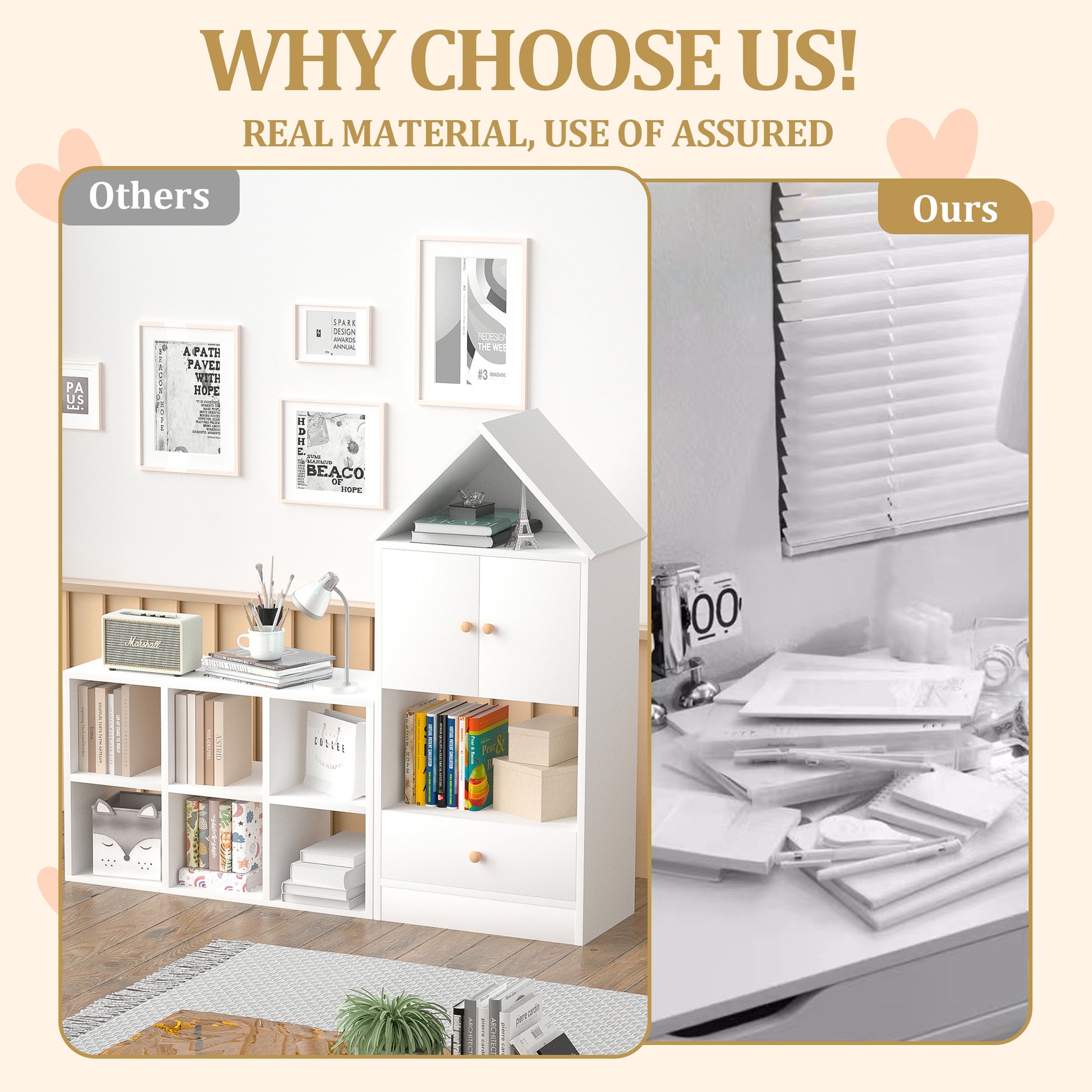 Versatile Children'S Bookshelf With House Shaped Design, Multi Functional Storage For Books And Toys, Adjustable Placement, Durable Kids Organizer For Playroom Or Bedroom Easy Assembly & Safe For