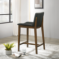 Shannon Counter Chair In Black Vegan Leather Solid Black,Brown Brown Dining Room Foam Wipe Clean Mid Century Modern Bar Stools Solid Back 1 Foam Pu Leather,Solid Wood