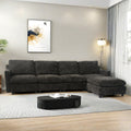 Modern Oversized Deep Seat Sectional Sofa With Reversible Chaise, Loop Yarn Fabric Five Seat Armless Indoor Furniture, Convertible Black L Shaped Couch For Living Room, Apartment, Two Colors Black