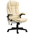 Homcom High Back Vibration Massage Office Chair With 6 Vibration Points, Heated Reclining Pu Leather Computer Chair With Armrest And Remote, Beige Beige Pu