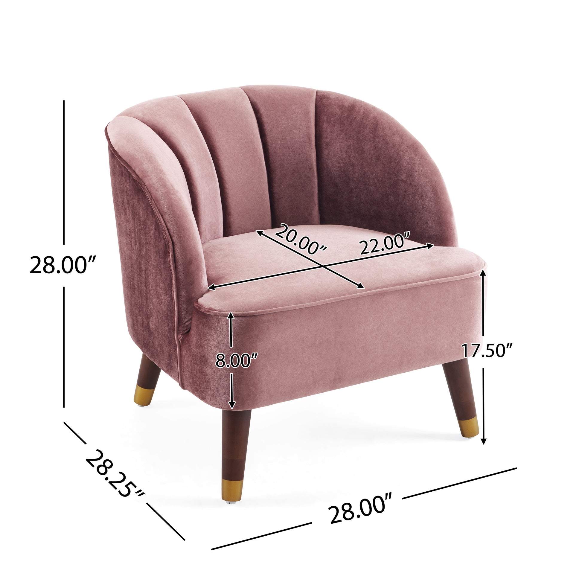 Upholstered Barrel Accent Chair With Wooden Legs Blush Rubberwood Velvet