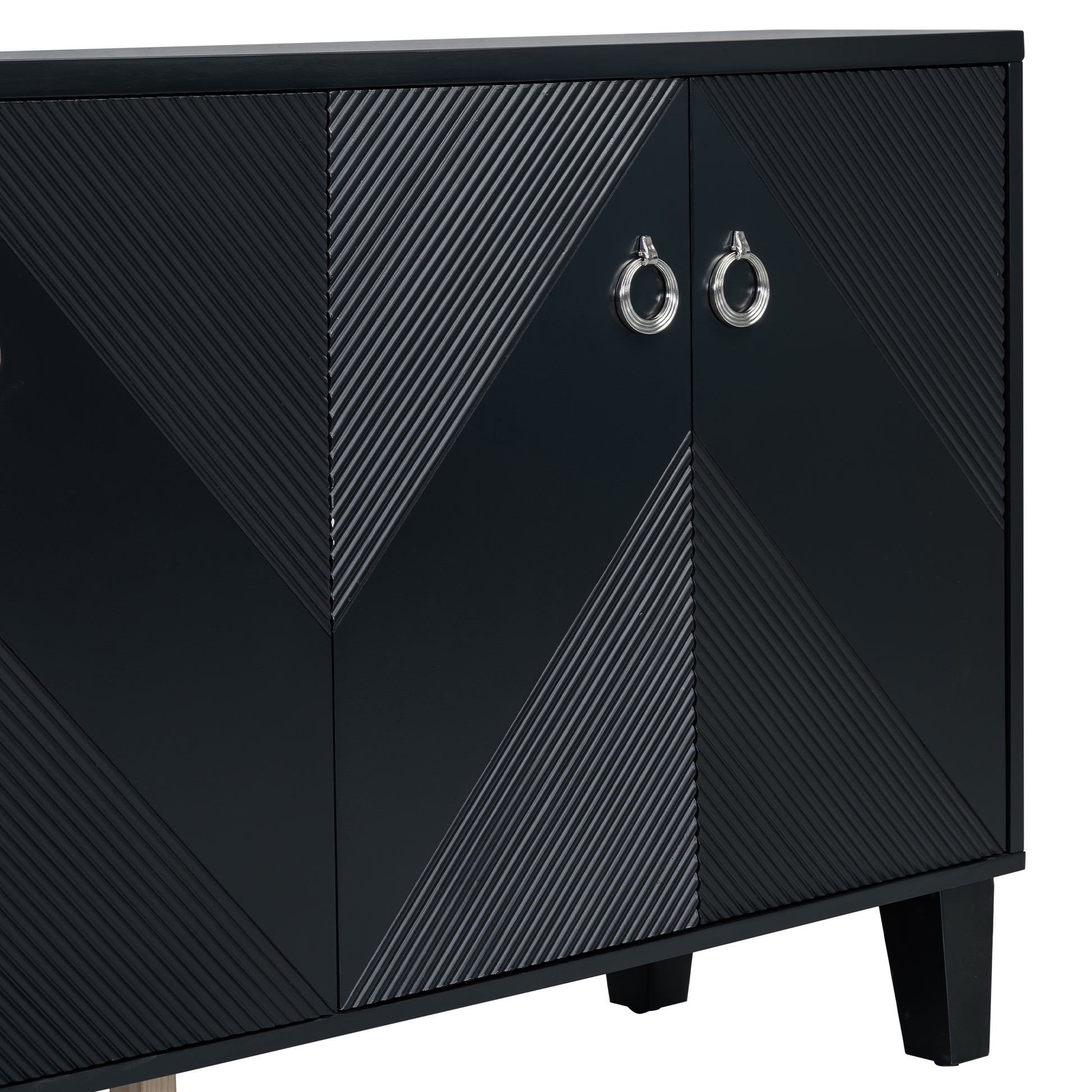 Light Luxury Cabinet Adorned With Geometric Patterns, Suitable For Hallway, Entryway, Living Room 3 4 Spaces Black Primary Living Space Adjustable Shelves Mdf