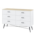 6 Drawer Dresser For Bedroom With Deep Drawers, Wood Dressers & Chest Of Drawers, Modern White Long Dressers For Closet Living Room, 47.2