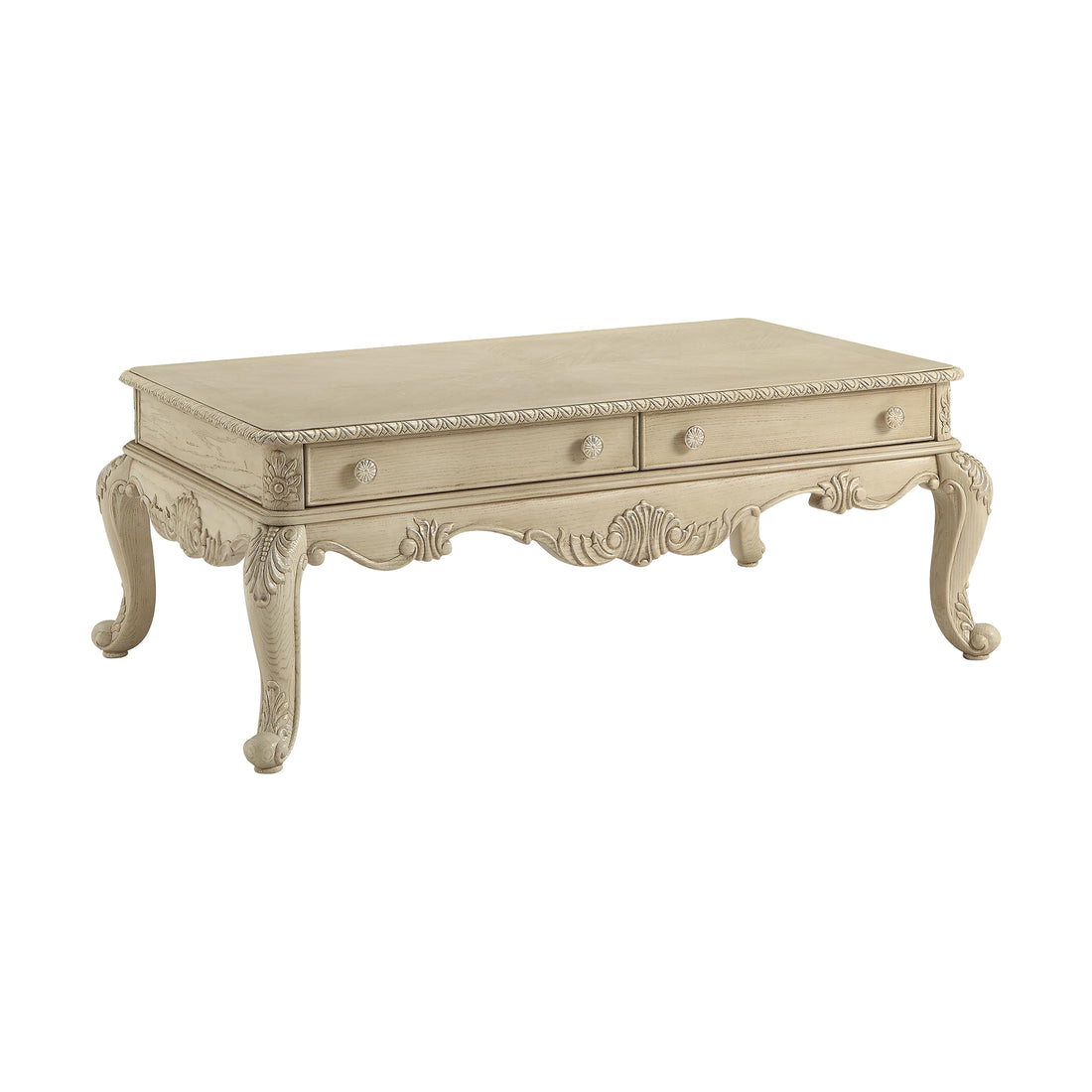 Antique White 2 Drawer Coffee Table With Cabriole Leg Antique White Primary Living Space Drawers Rectangular Mdf