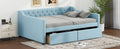 Full Size Upholstered Tufted Daybed With 2 Drawers, Blue Box Spring Not Required Full Blue Wood Daybeds Velvet Upholstered