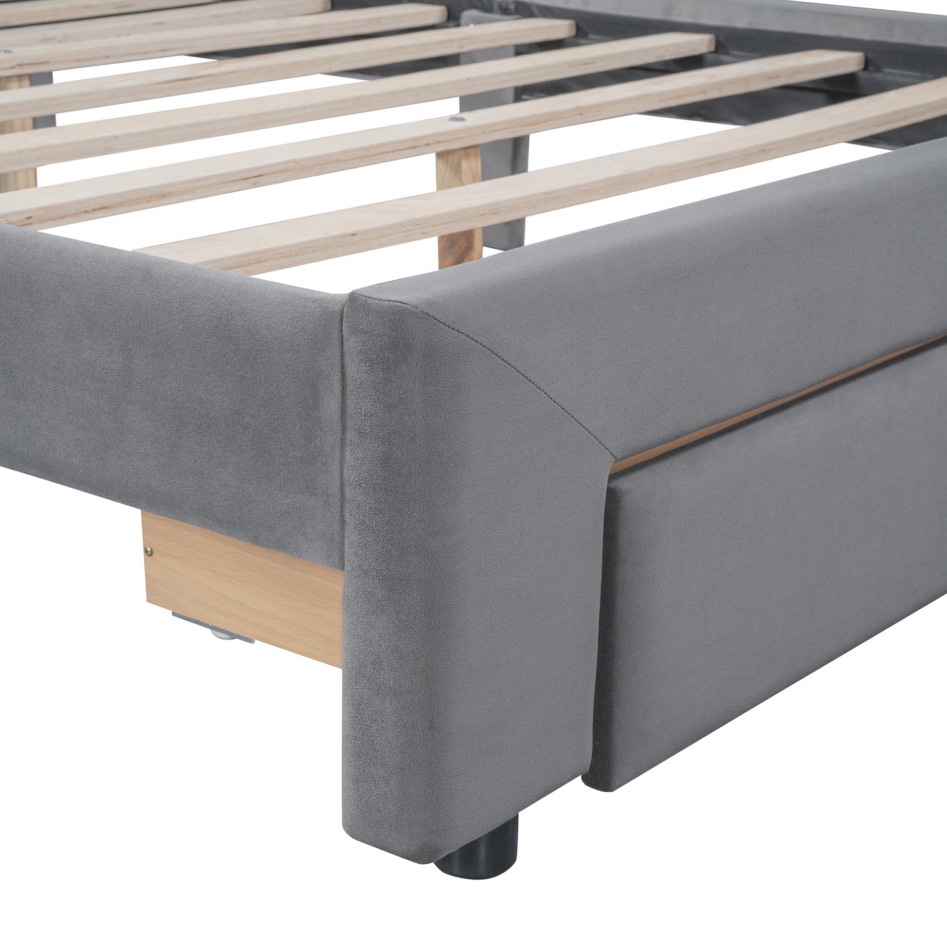 Full Size Storage Bed Velvet Upholstered Platform Bed With A Big Drawer Gray Old Sku:Wf296850Aae Full Gray Velvet