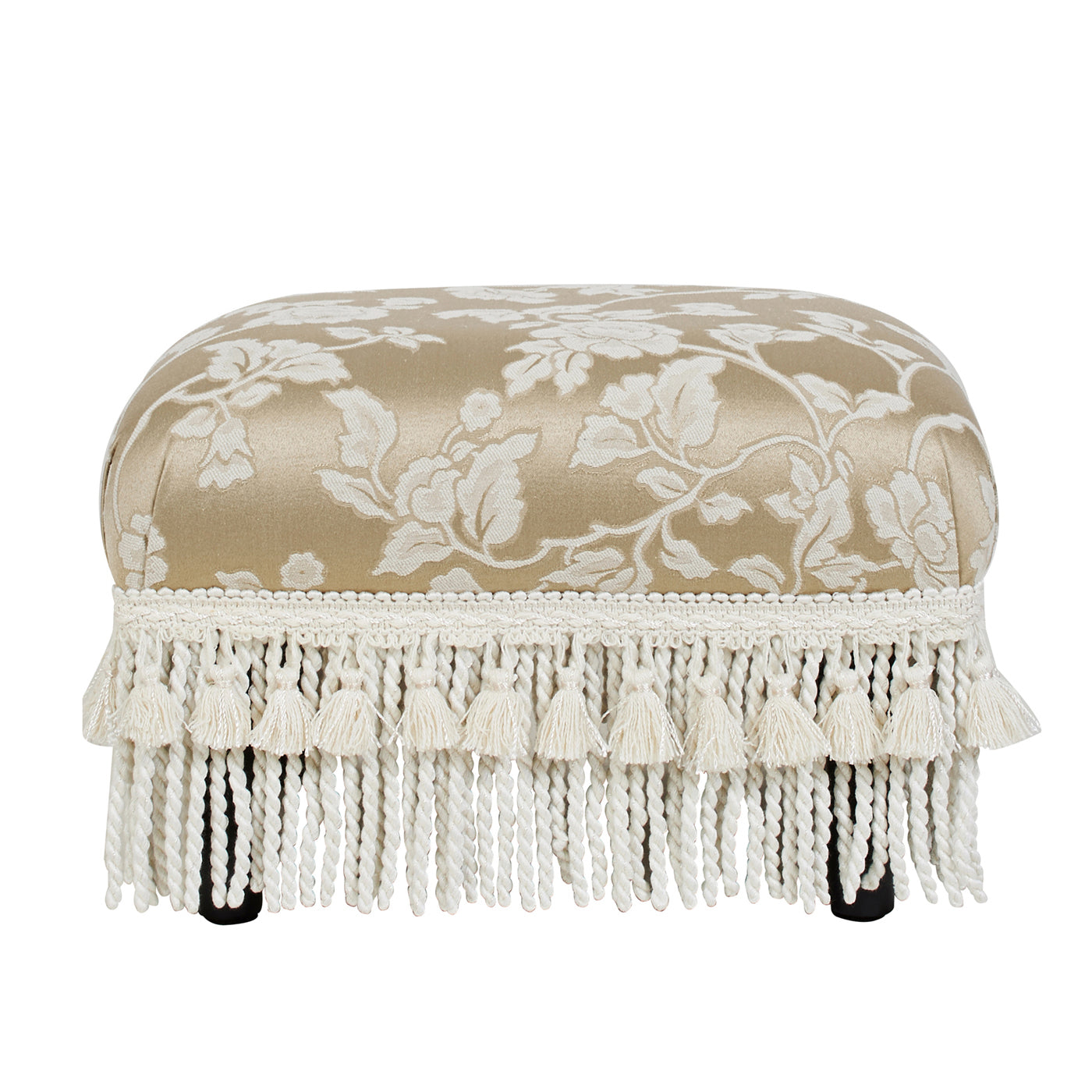 Fiona Accent Footstool Ottoman, Champagne Beige Floral Jacquard Beige Foam Fabric