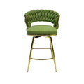 Bar Chair Linen Woven Bar Stool Set Of 2,Golden Legs Barstools No Adjustable Kitchen Island Chairs,360 Swivel Bar Stools Upholstered Bar Chair Counter Stool Arm Chairs With Back Footrest, Green Green Foam Linen