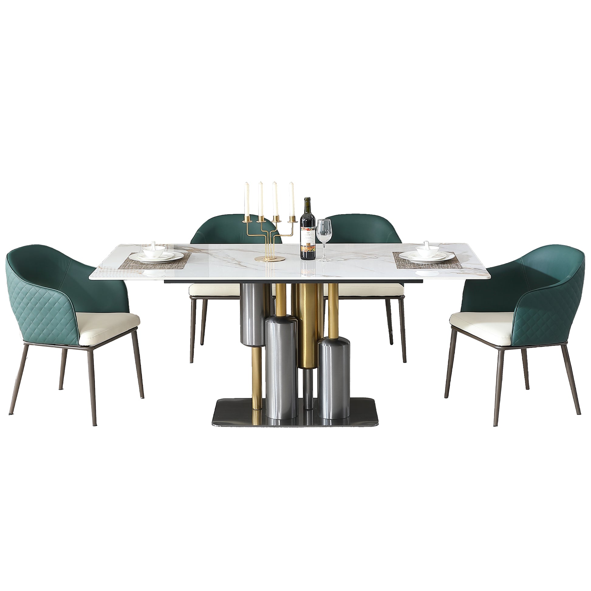 Modern Dining Tablewhite Dining Table Sintered Stone Dining Table Top With Stainless Steel Base, 71 Inch Modern Luxury White Rectangular Dining Table 4 Chairs Gold Matte Black,Gold White Dining Room