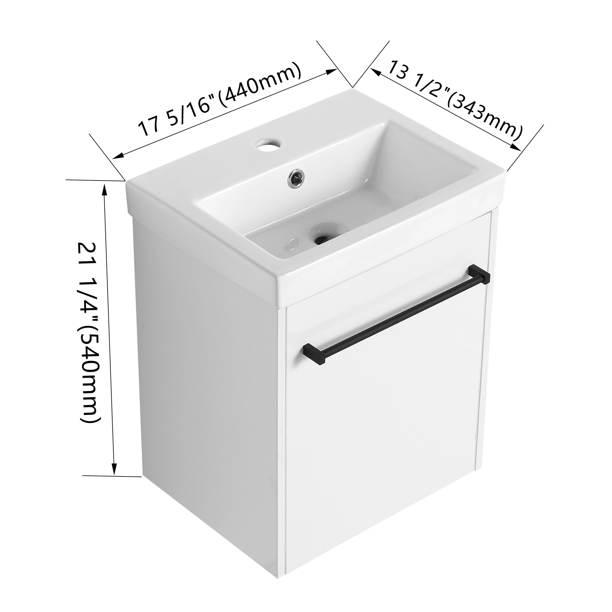 18'' Floating Wall Mounted Bathroom Vanity With Ceramic Sink & Soft Close Cabinet Door, For Small Bathroom Glossy White Bathroom Modern Plywood