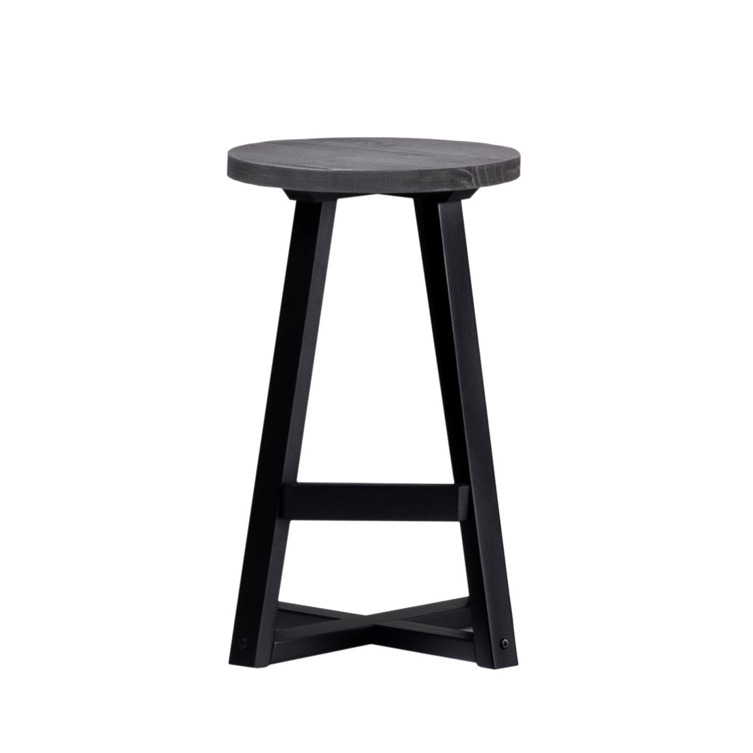 Rustic Distressed Solid Wood Round Dining Stool