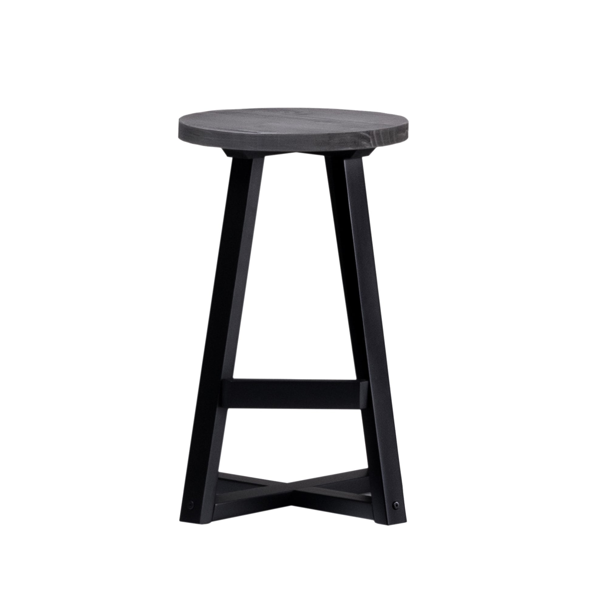 Rustic Distressed Solid Wood Round Dining Stool Grey Gray Pine Pine