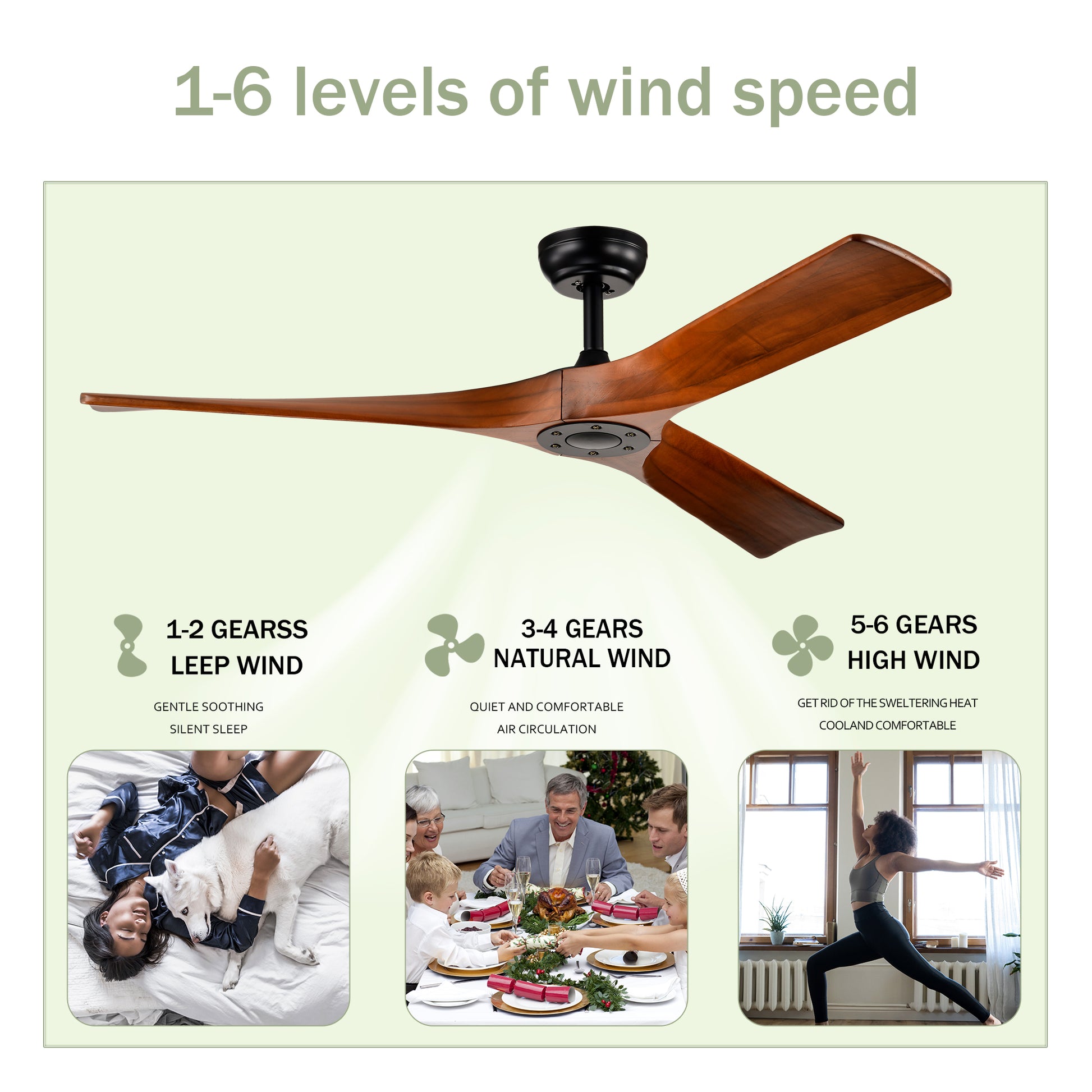 52" Ceiling Fan With Remote Control No Lights,Modern Reversible Dc Motor Indoor 3 Blades Ceiling Fans For Patio Bedroom Living Room Matte Black Wood Metal